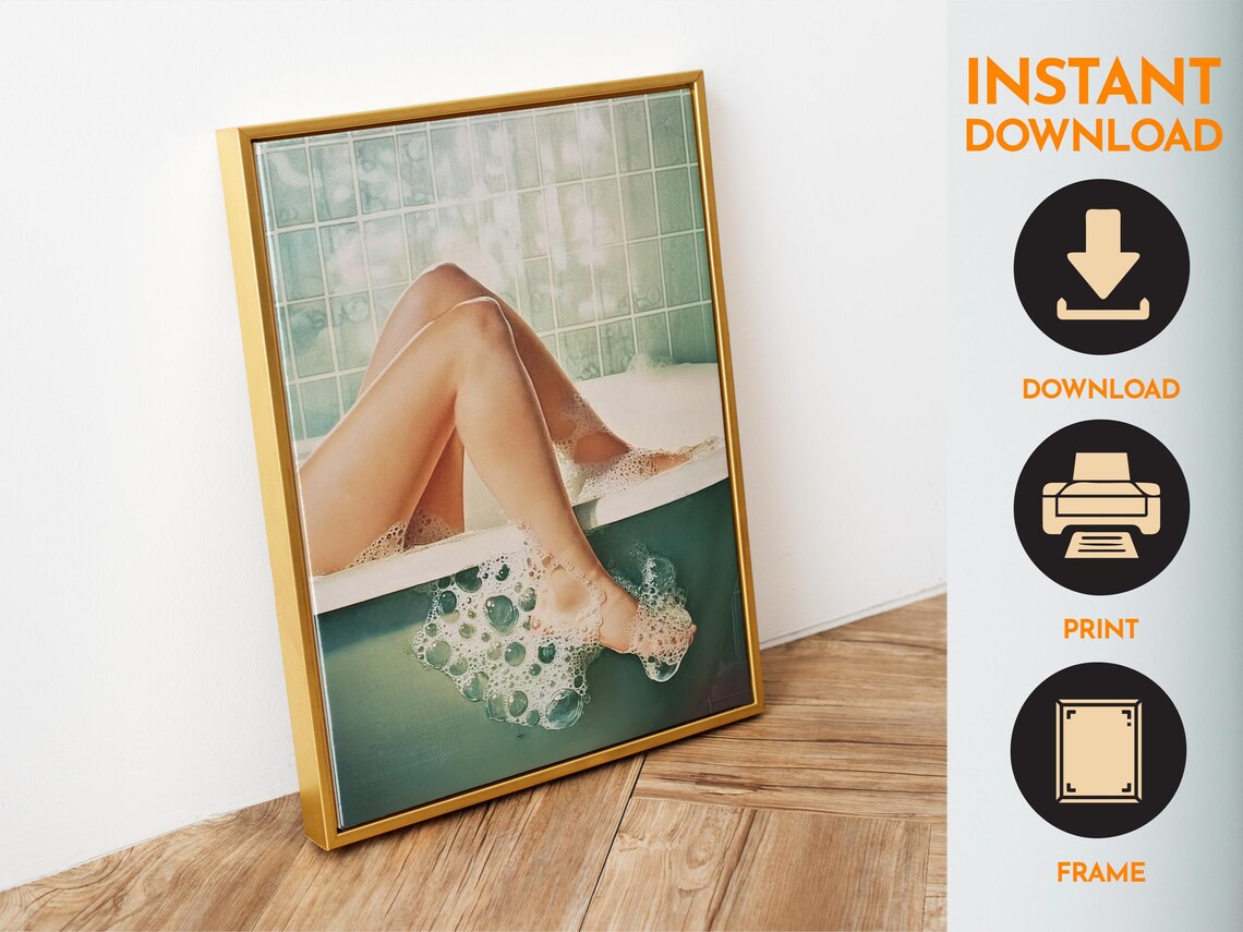 Retro Bathroom Wall Art, Green Get Naked Poster - Image 6