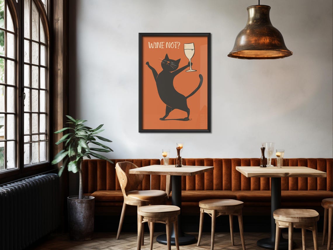 Wine Not Dancing Black Cat With Wine Glass Orange Funny Cat Poster - Image 4