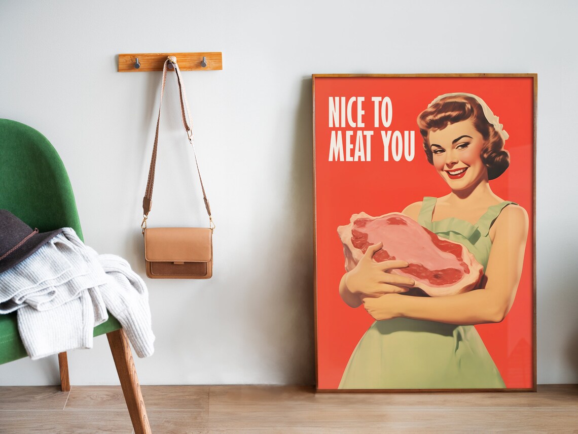 Nice To Meat You Retro Funny Kitchen Art Print - Image 5
