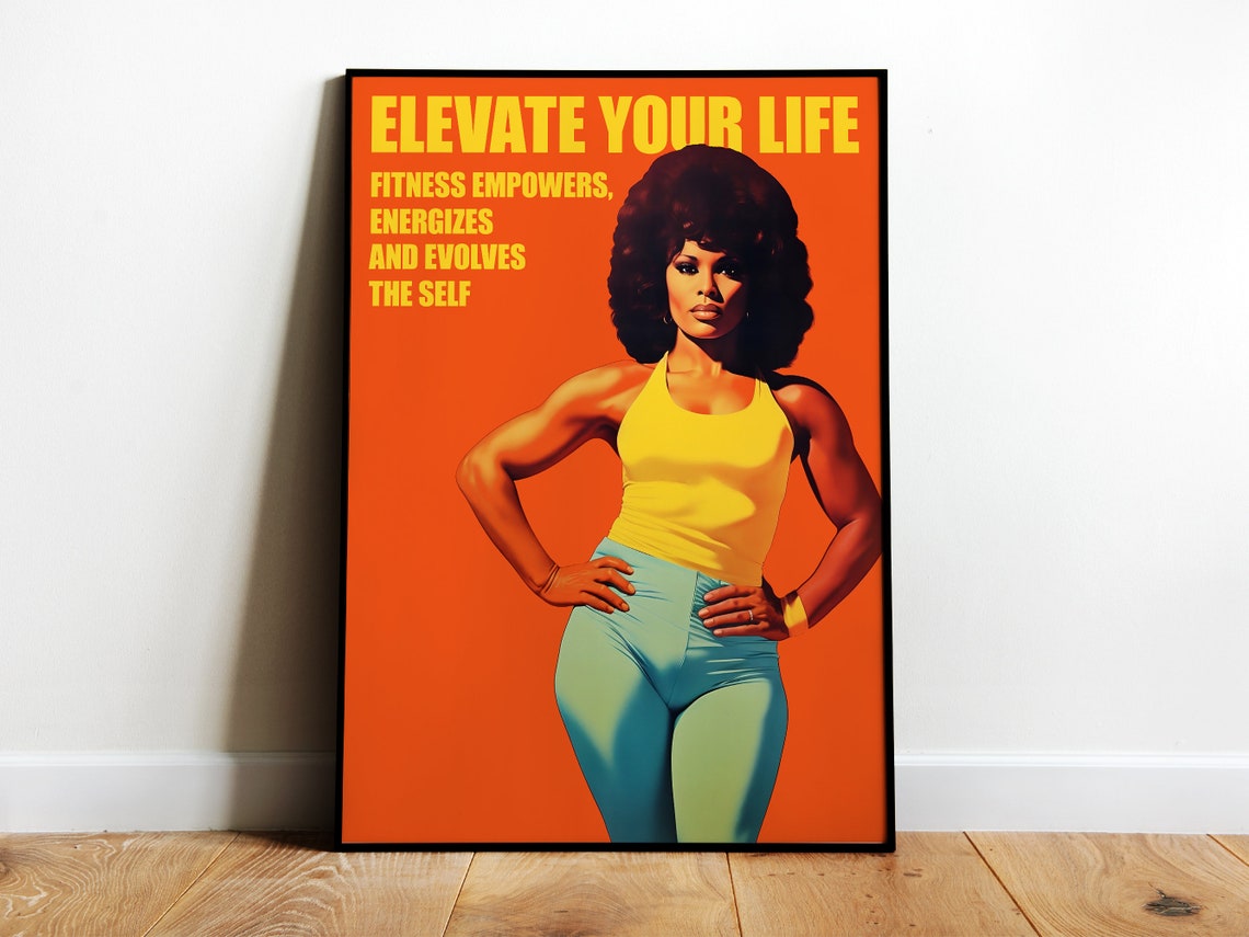 Retro Gym Art Print Gym Wall Art 70s Poster Fitness Girl Gym Poster Gym Motivation Black Woman Workout Exercise Poster