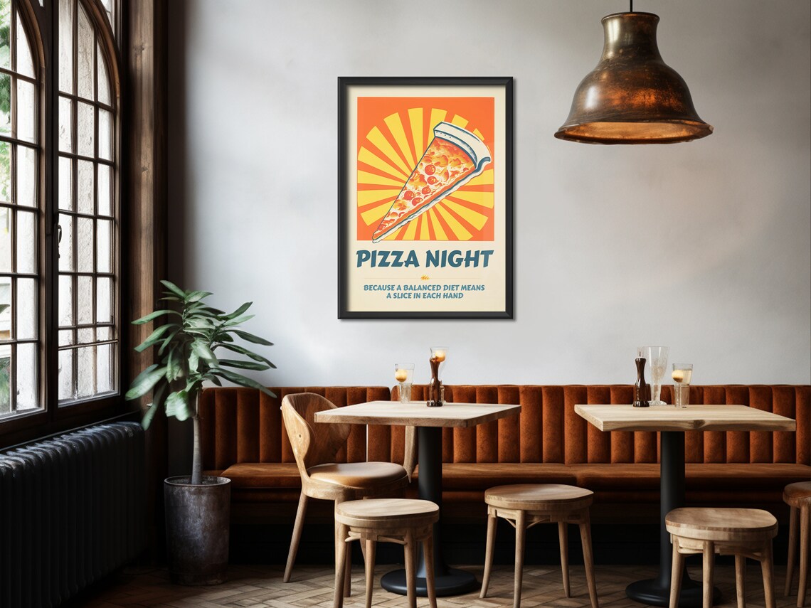 Retro Pizza Night Art Print, 70s Style Kitchen Decor - Image 2