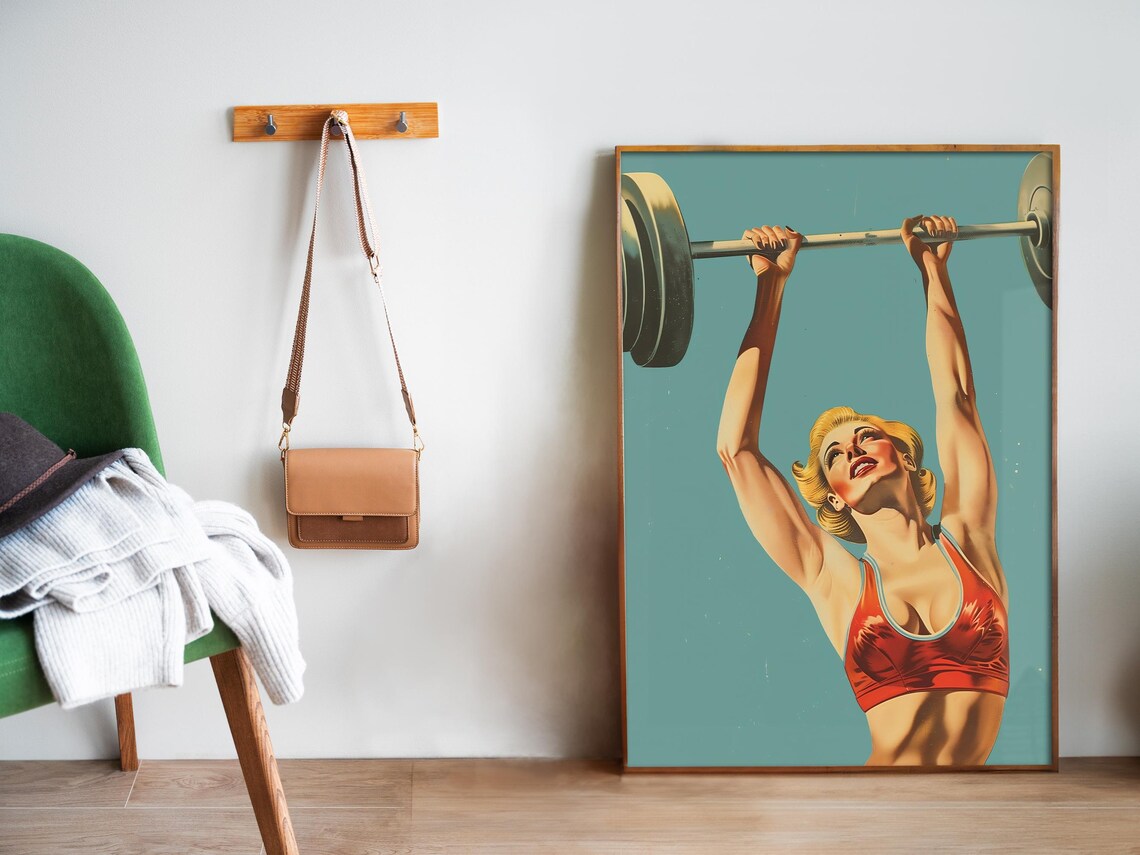 Retro Gym Female Gym Heavy Lifting Art Print - Image 5