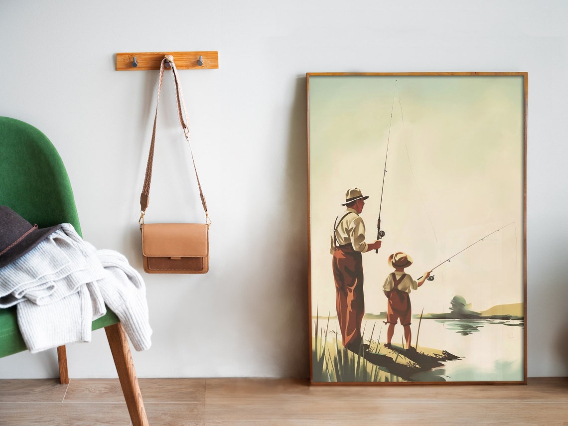Retro Fishing Poster Fisherman Wall Art Vintage Lake Art Print Dad And Son Art Gift For Dad Travel Poster Outdoorsy Wall Art - Image 5