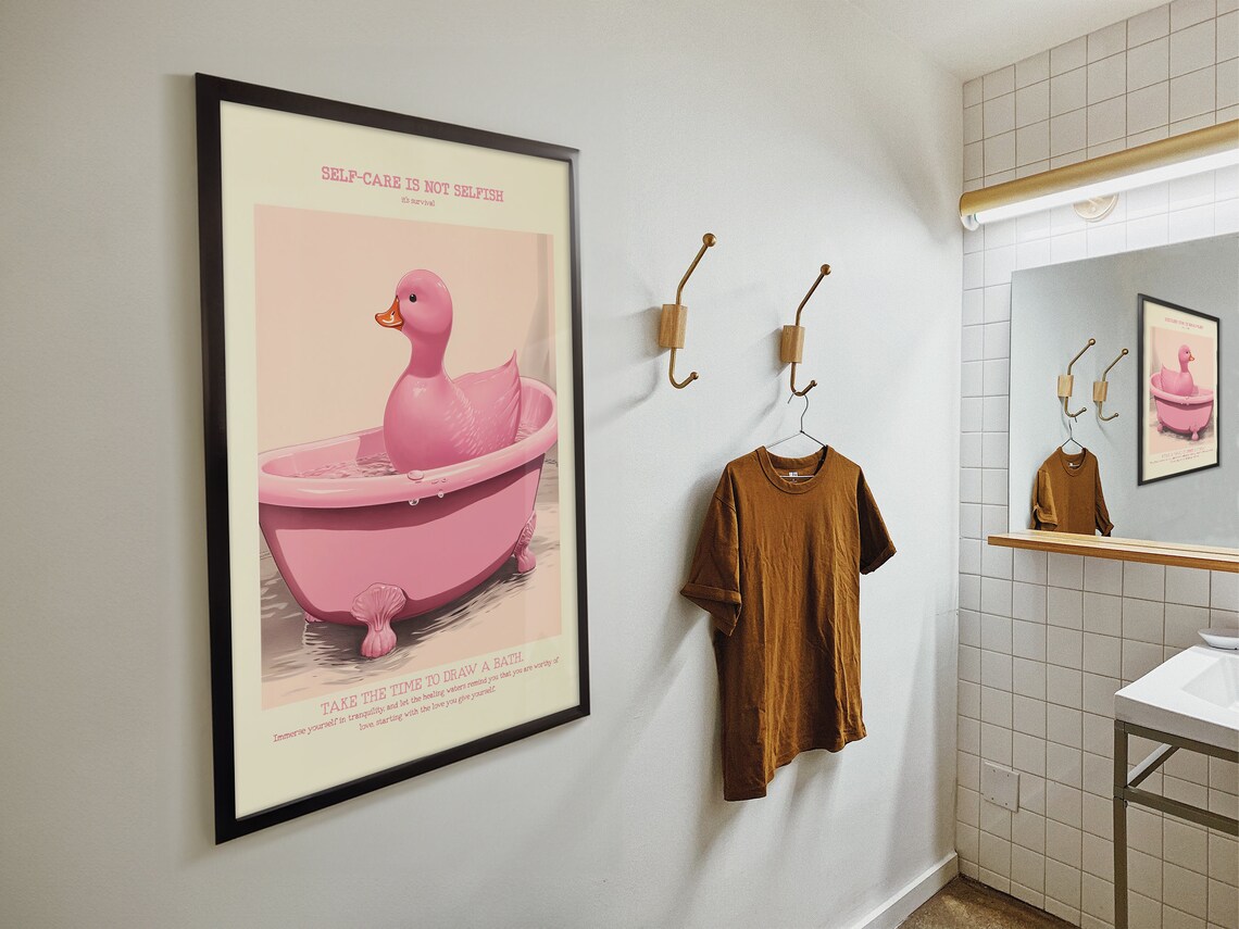 Retro Rubber Duck Bathroom Print, Vintage Pink Decor - Image 4