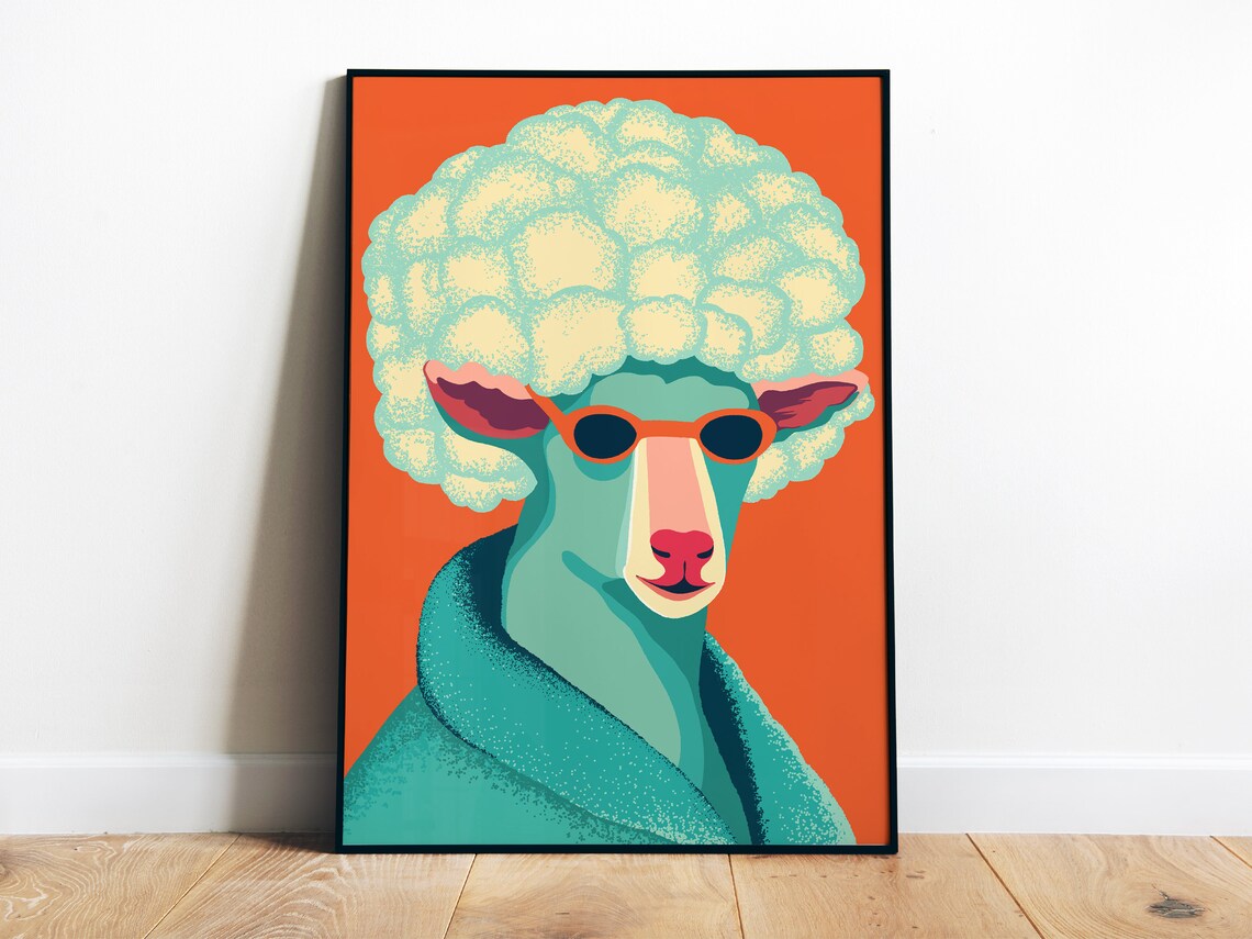Cool Sheep With Sunglasses Funky Animal Pop Art Portrait Poster