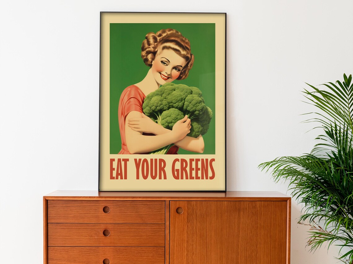 Eat Your Greens Broccoli Vintage Kitchen Art Print - Image 3