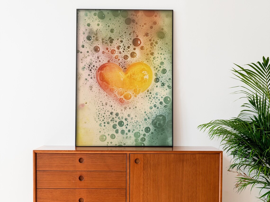 Golden Heart In Water Bubbles Dreamy Love Abstract Art Poster - Image 3