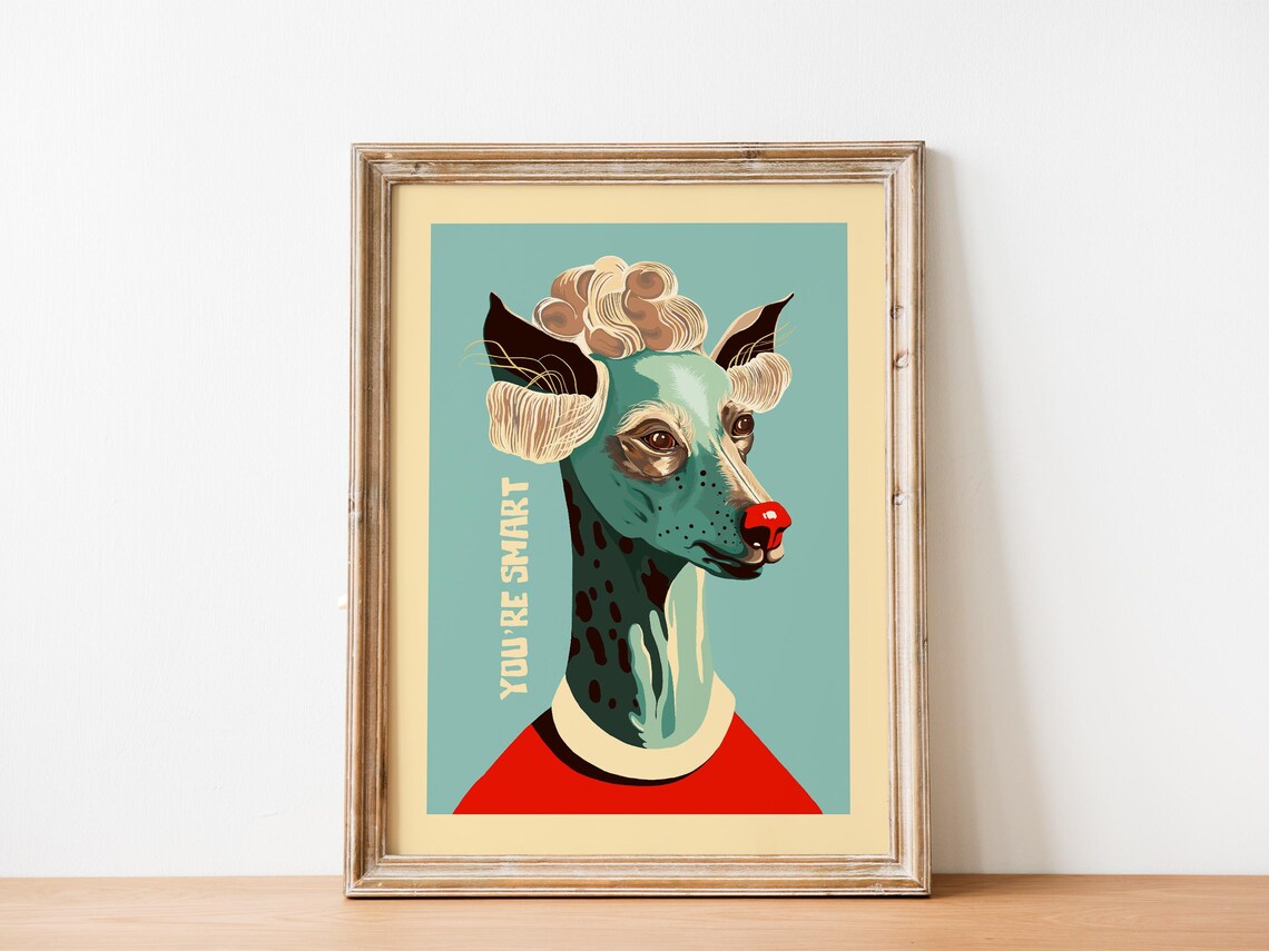 You're Smart Funny Quirky Dog Portrait With Wig Retro Art Poster - Image 5