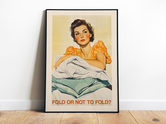 Retro Laundry Wall Art Funny Utility Room Decor Closet Art Print Retro Housewife Mid Mod Art Fold Or Not To Fold