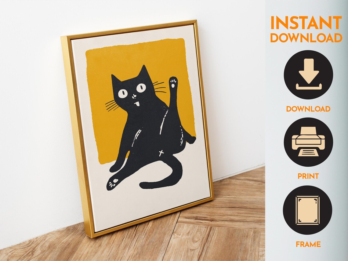 Funny Cat Bathroom Wall Art Print, Minimalist Cat - Image 6