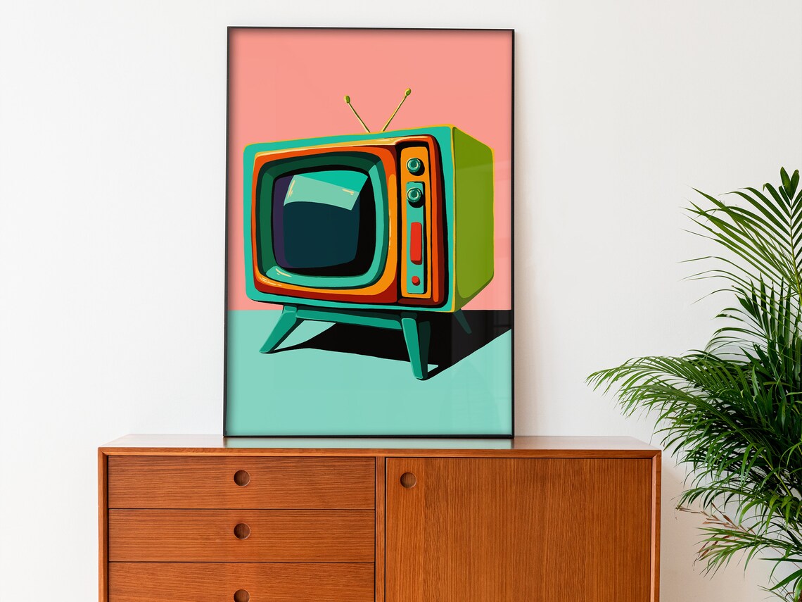 Vintage TV Set Print, Mid-Century Retro Wall Art - Image 2