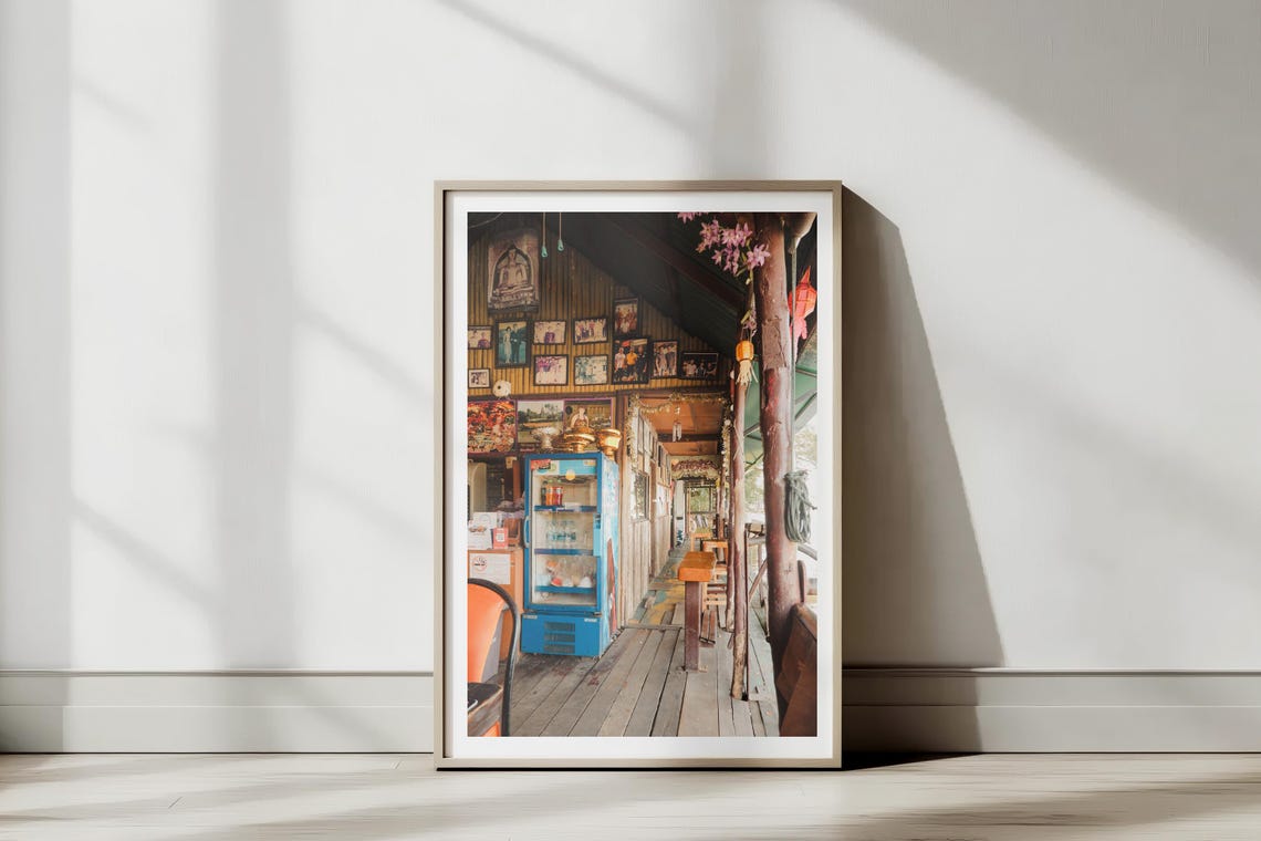 Thai Riverside Cafe Interior Wooden Deck Travel Photography Poster