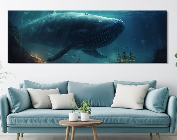Abstract Whale Painting Print Large Underwater Wall Art Whale Poster Ocean Life Wall Art Whale Print Framed And Ready To Hang