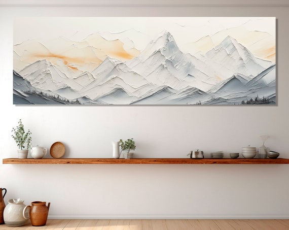 Abstract Soft Tones Mountains Painting Print Ontemporary Wall Art Modern Luxury Painting Framed And Ready To Hang