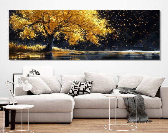 Scenic Golden Tree Painting Print Luxury Wall Art Contemporary Wall Decor Abstract Gold In Interior Framed Ready To Hang