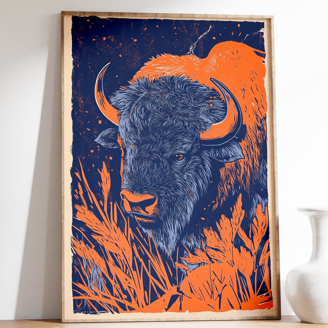 Bison Woodcut Art Print, Farmhouse Cottage Decor