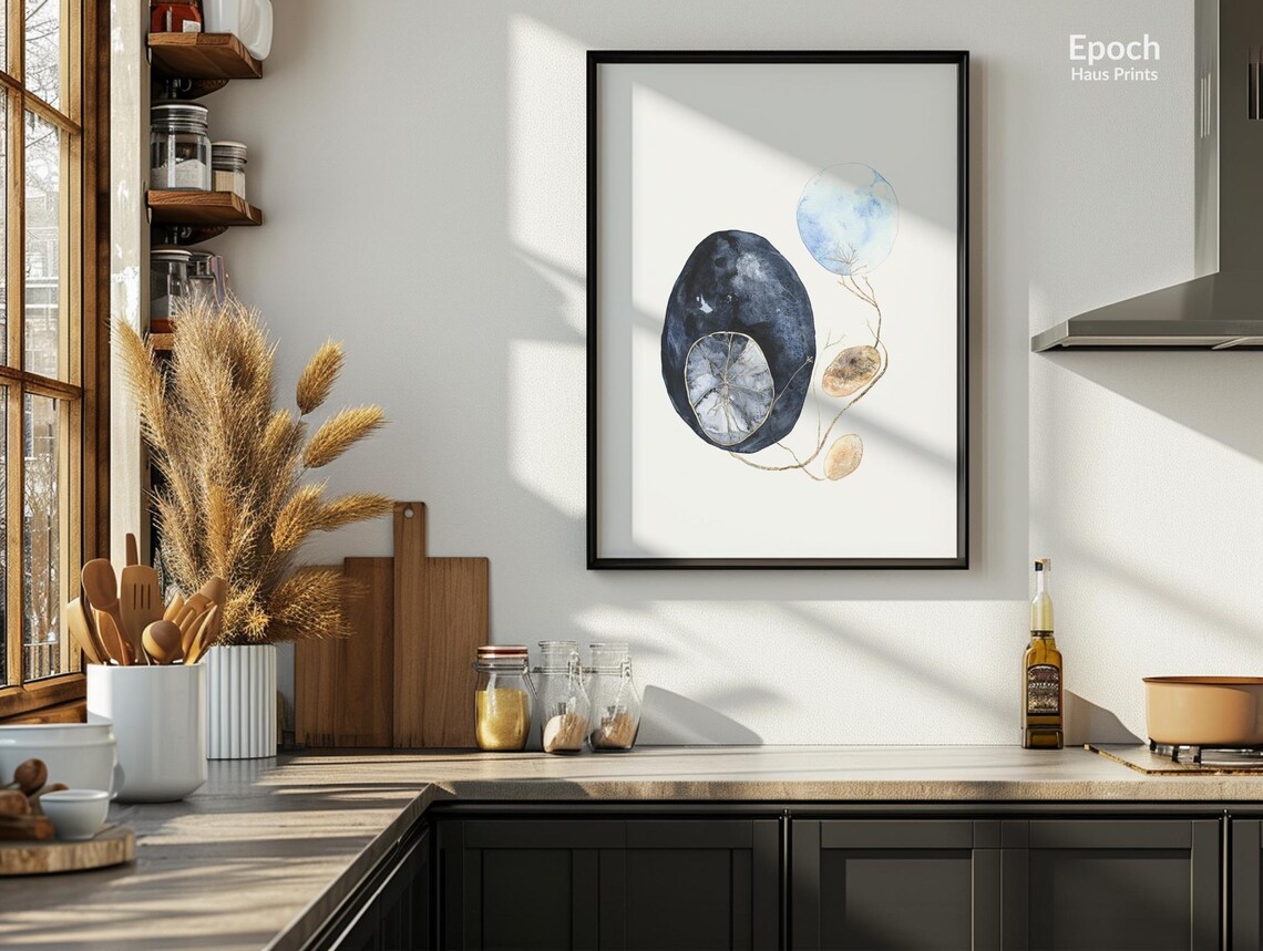 Abstract Blue Botanicals Nordic Abstract Oil Painting - Image 2