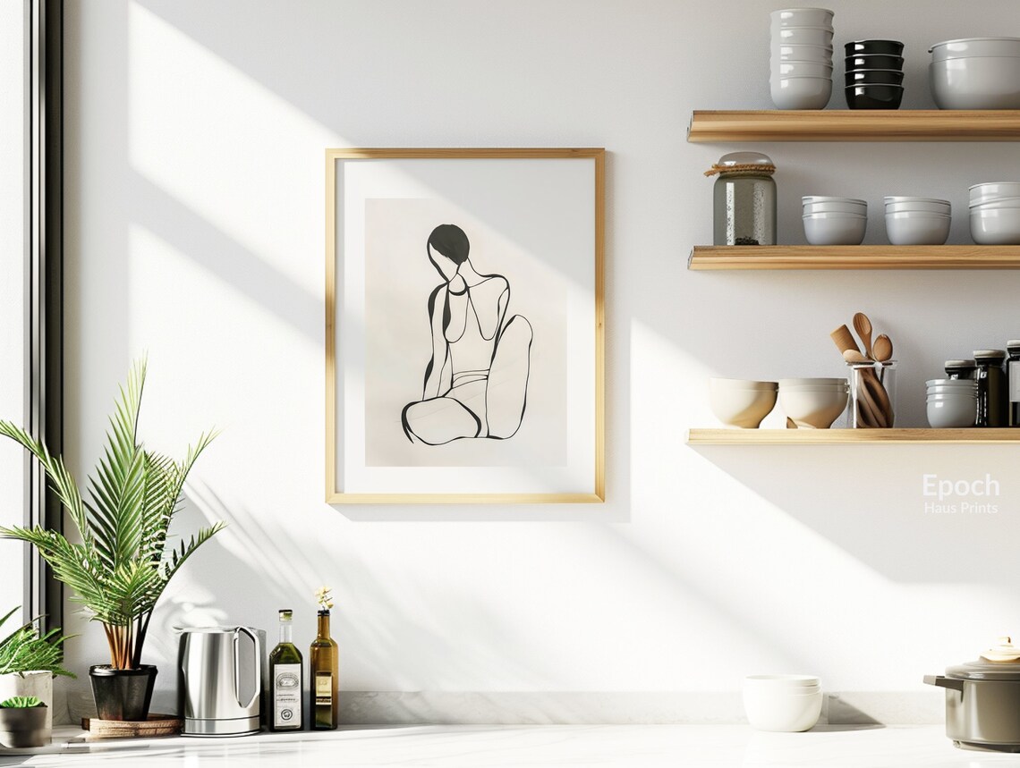 Seated Woman In Side Profile Minimalist Line Drawing Art Print - Image 2