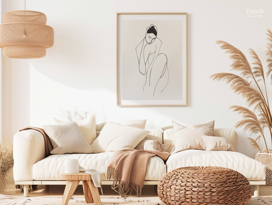 Seated Female Figure Minimalist Black Line Drawing Art Poster - Image 2