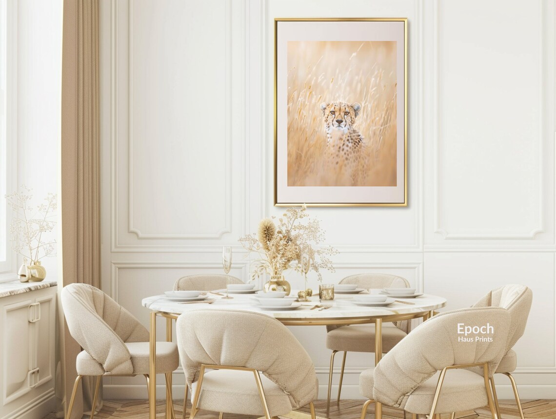 Cheetah Sitting In Tall Golden Grass Wildlife Photography Poster - Image 3