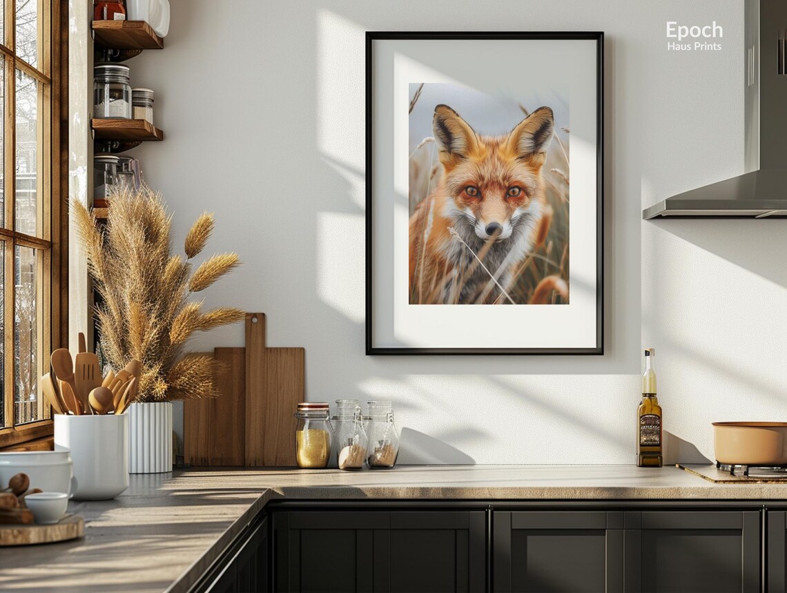 Red Fox Peering Through Tall Wild Grass Wildlife Photo Poster - Image 3