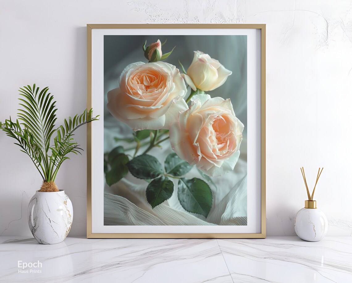 White Rose Bouquet Floral Wall Art, Photo Print