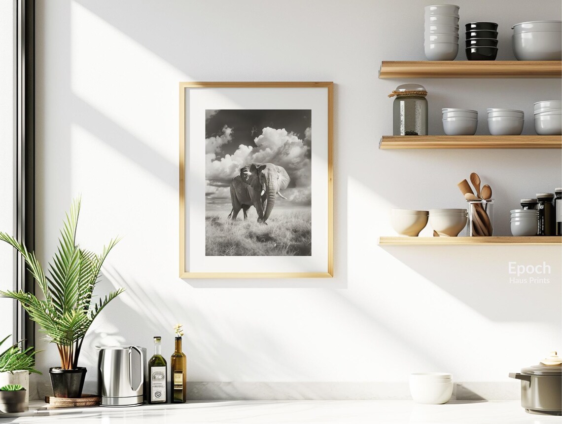 African Elephant Walking Under Dramatic Cloudy Sky Photo Poster - Image 2