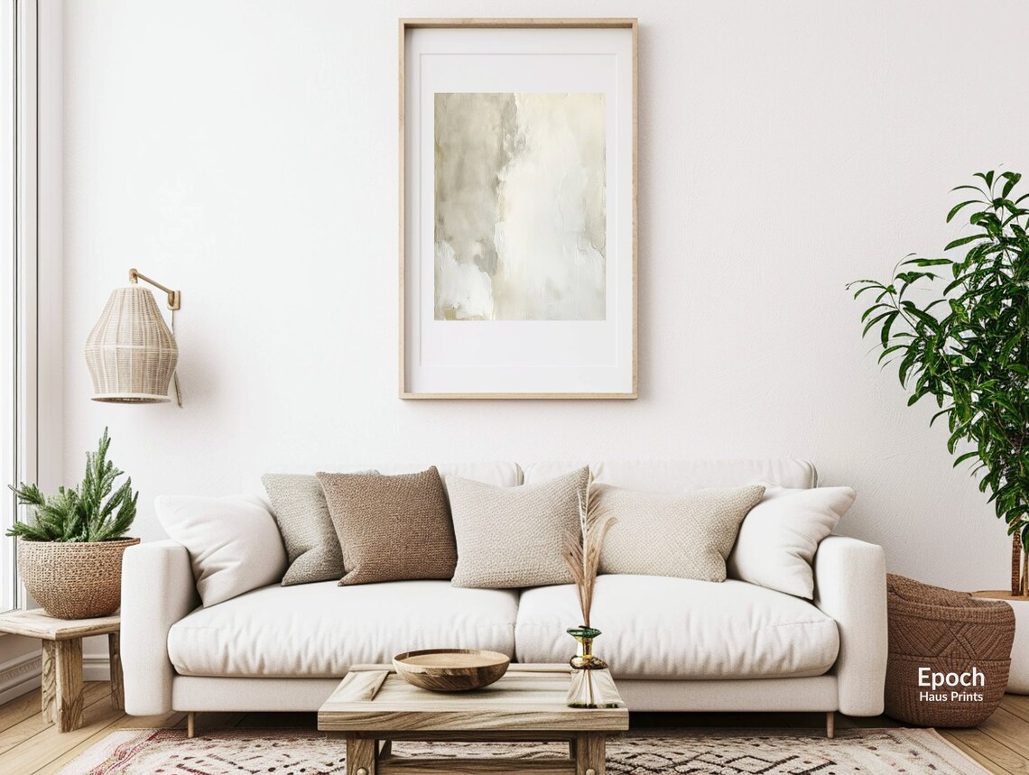 Abstract Painting, Beige And Grey Oil Painting - Image 2