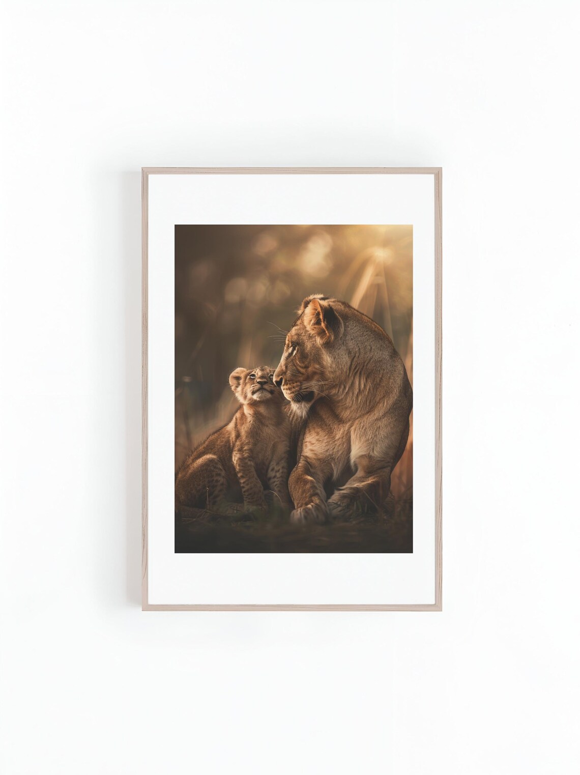Lioness Nuzzling Her Cub in Warm Golden Savanna Light Poster - Image 3