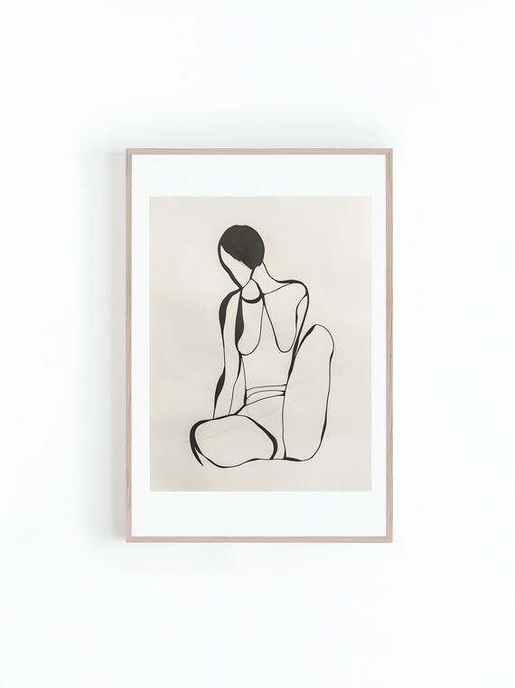 Seated Woman In Side Profile Minimalist Line Drawing Art Print