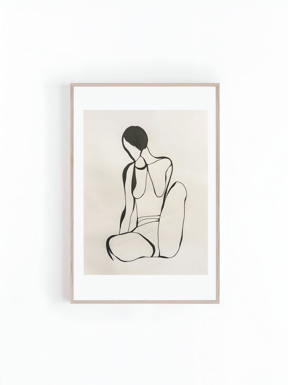 Seated Woman In Side Profile Minimalist Line Drawing Art Print