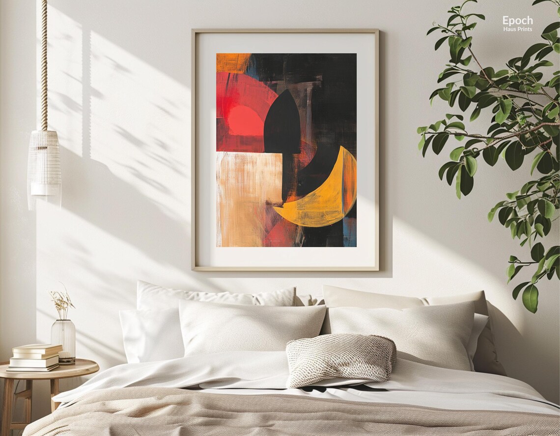 Abstract Red Acrylic Oil Painting, Mid-Century Art - Image 2