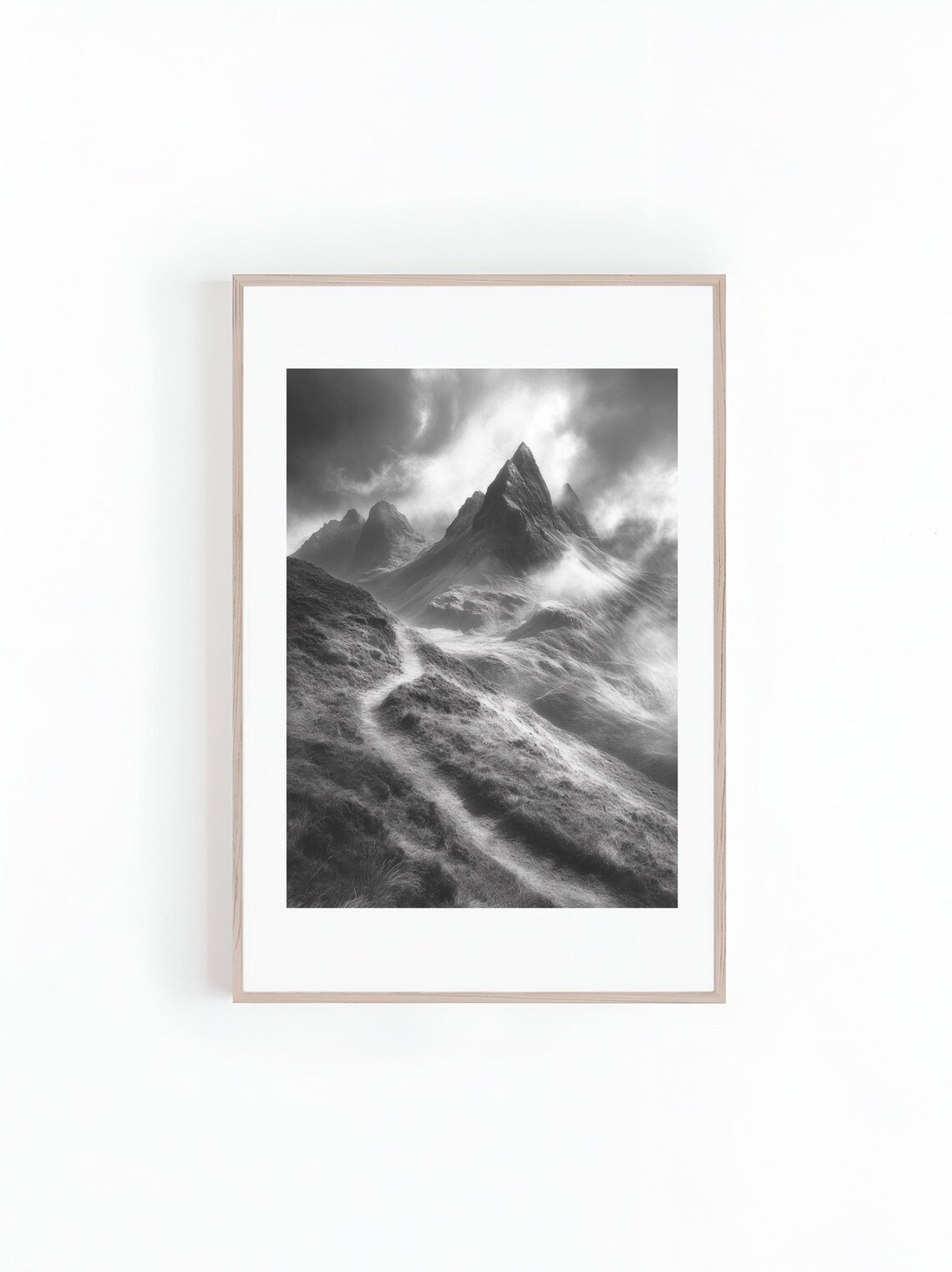 Winding Trail Through Mountains, Minimalist Landscape