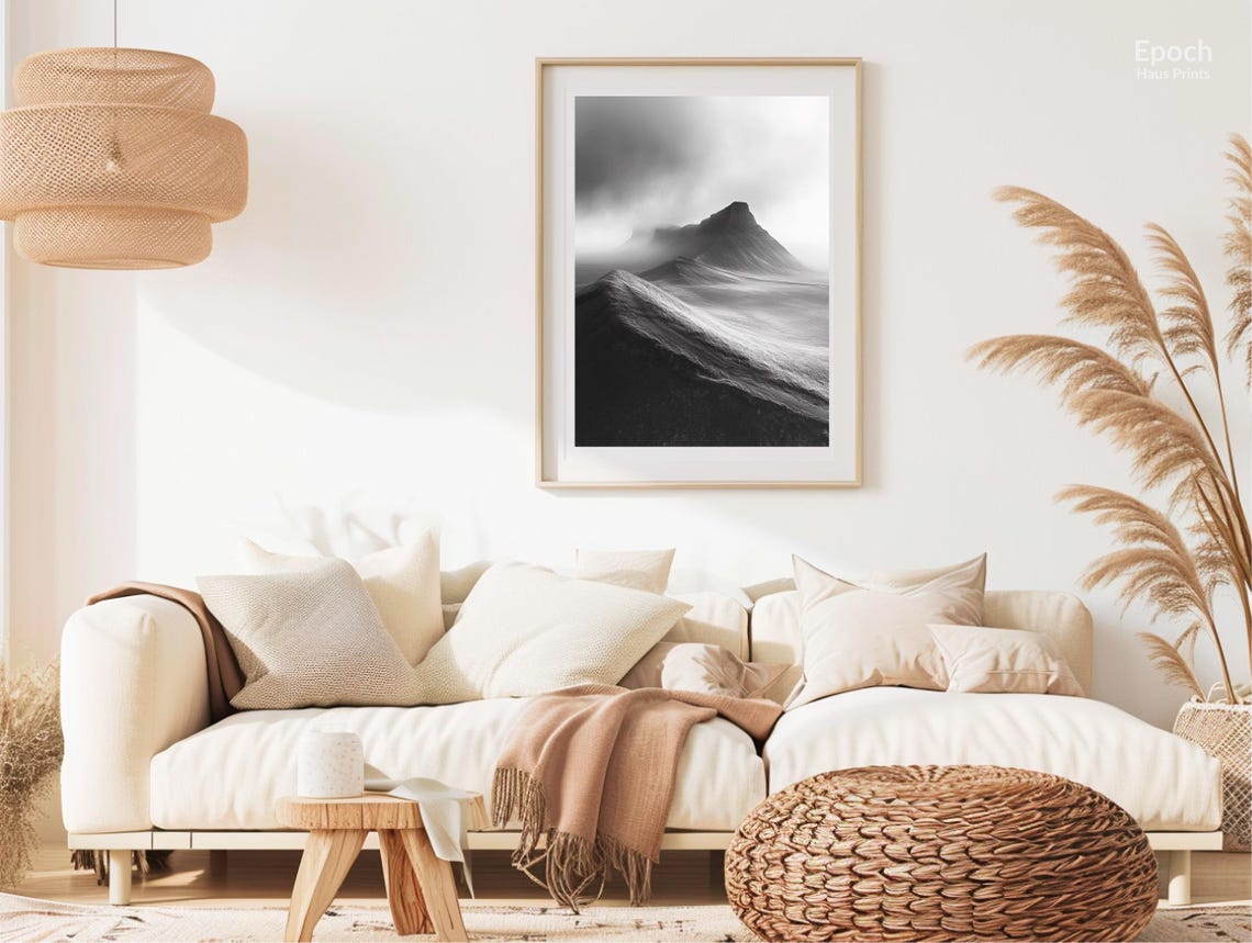 Photo Winding Trail Through Mountains Range Black And White Beautiful Landscape Photo Minimalist Wall Art Print Instant - Image 3