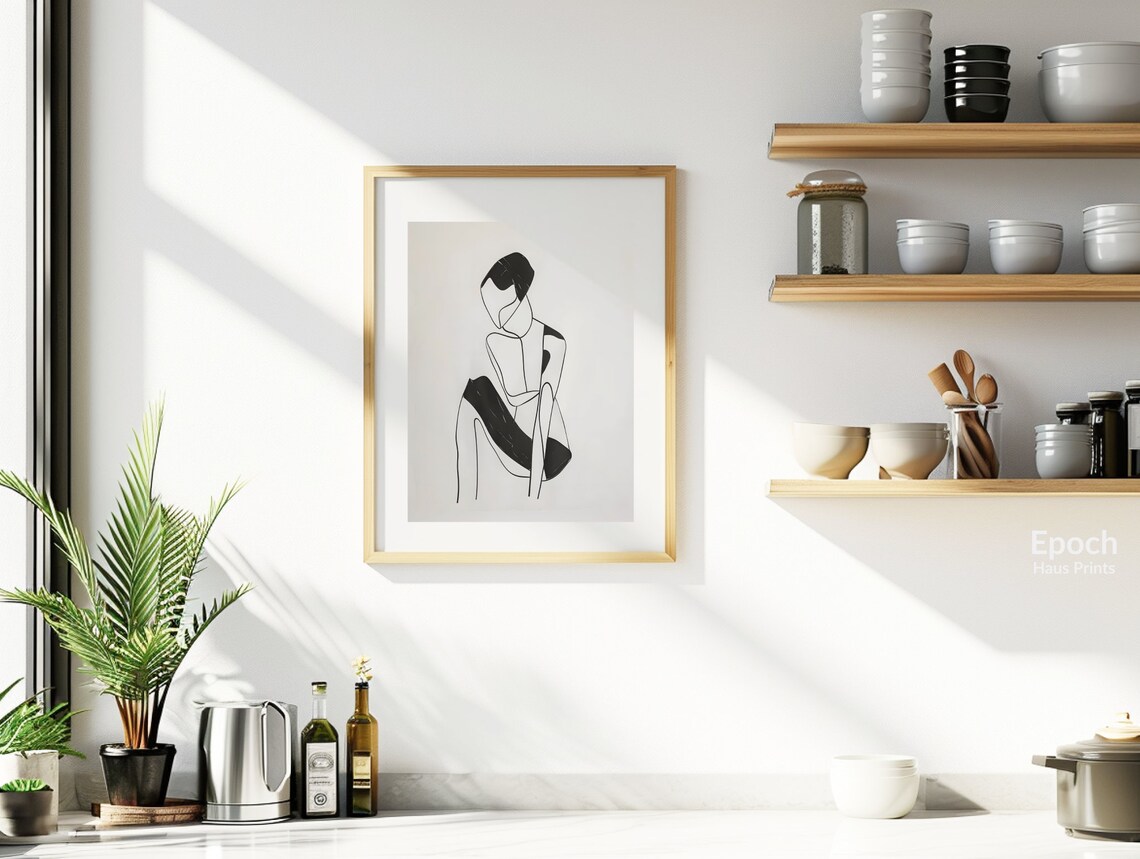 Seated Woman Stencil Line Drawing, Minimalist Art Print - Image 2