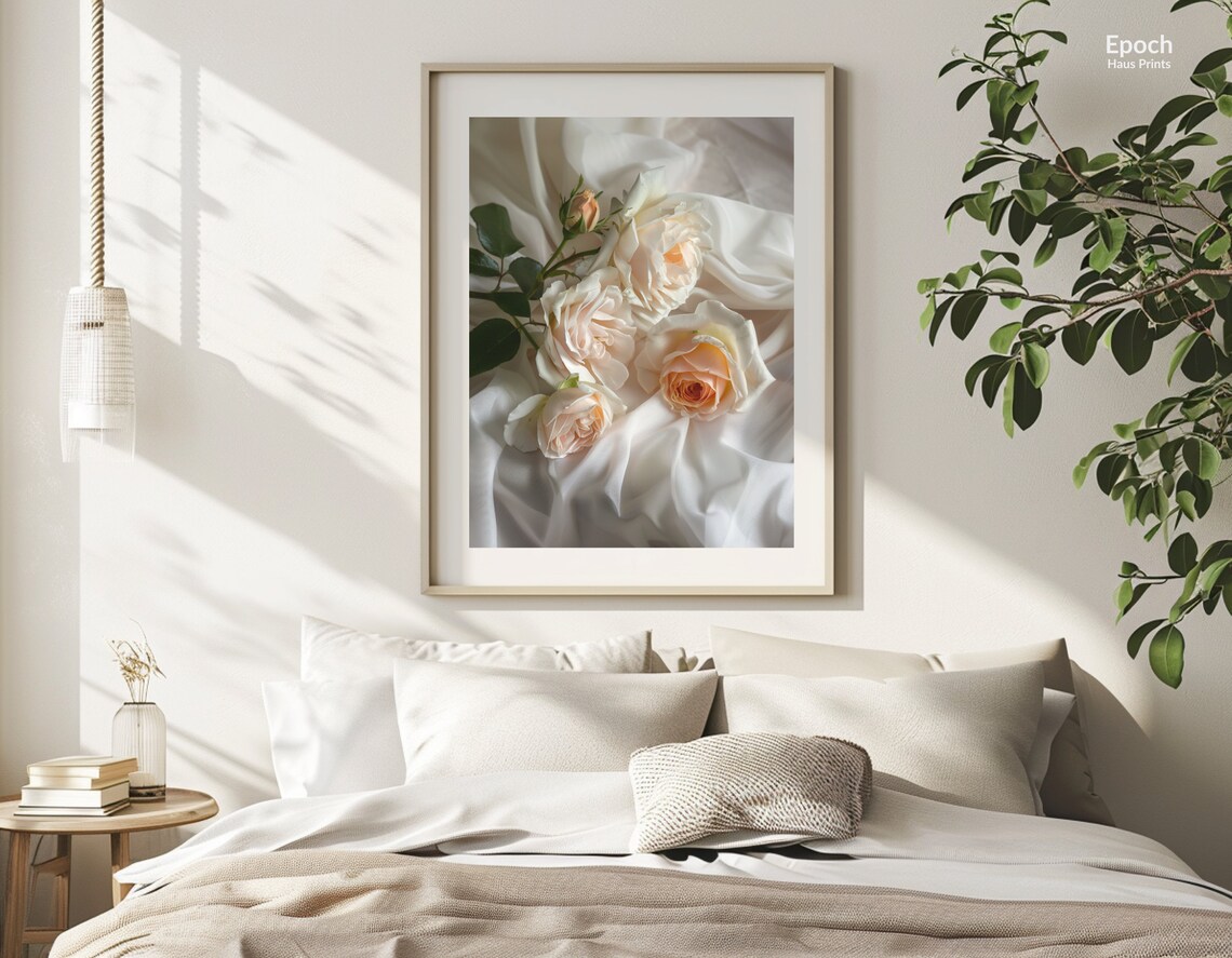 White Rose Flower Bouquet Floral Wall Art Print - Image 3