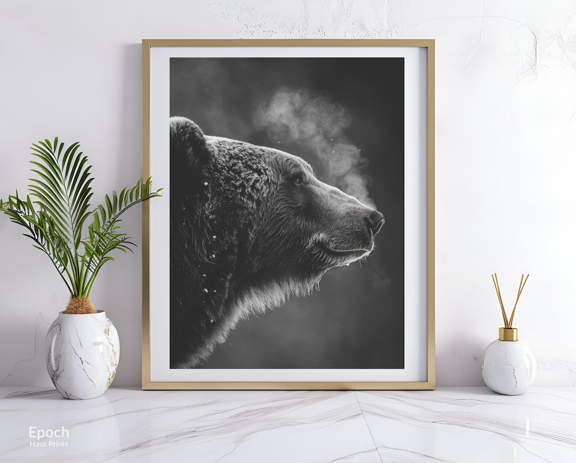 Grizzly Bear Black And White Wildlife Art Print - Image 3
