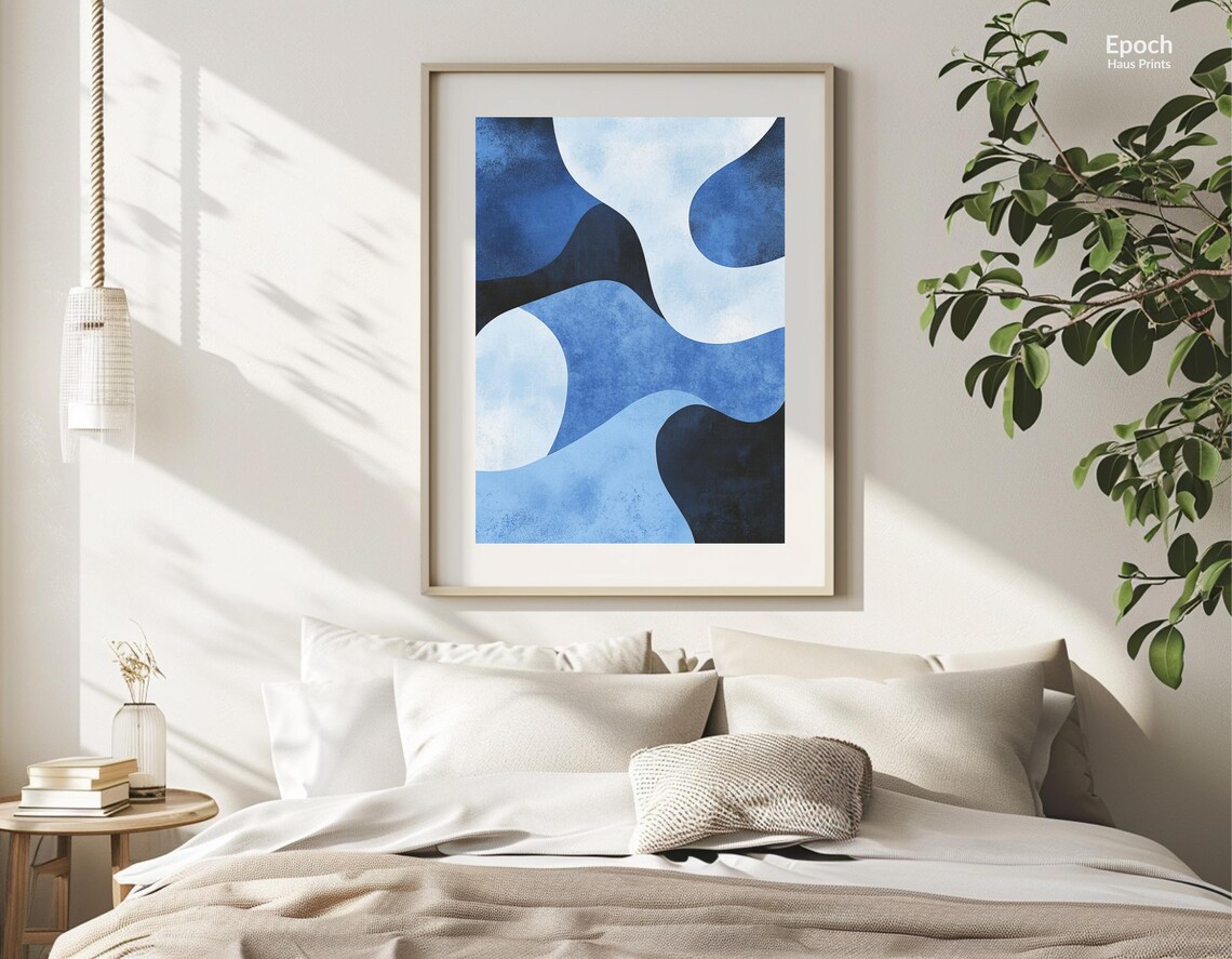 Abstract Blue Acrylic Oil Painting, Mid-Century Art - Image 2