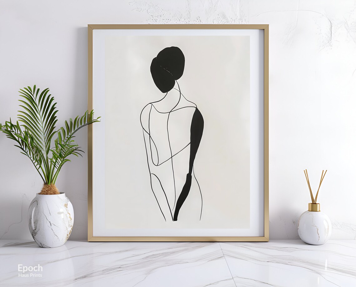Stencil Line Drawing Of Woman, Minimalist Abstract Figure - Image 3