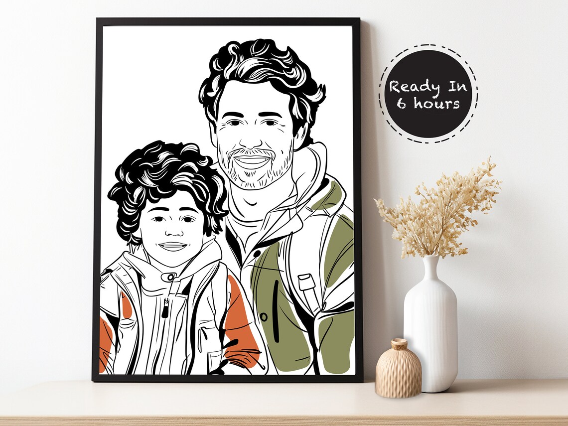 Custom Family Line Drawing Family Line Art Drawing Fathers Day Gifts Custom One Line Art Custom Drawing From Photo Dad Gifts