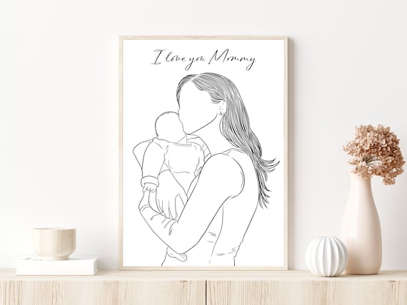 Custom Family Line Drawing, Mother's Day Art Print