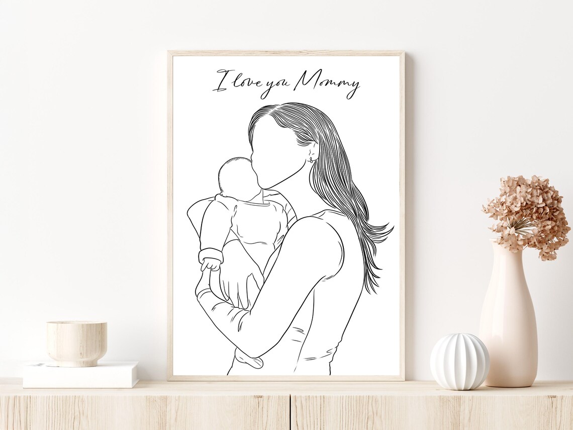 Custom Family Line Drawing, Mother's Day Art Print