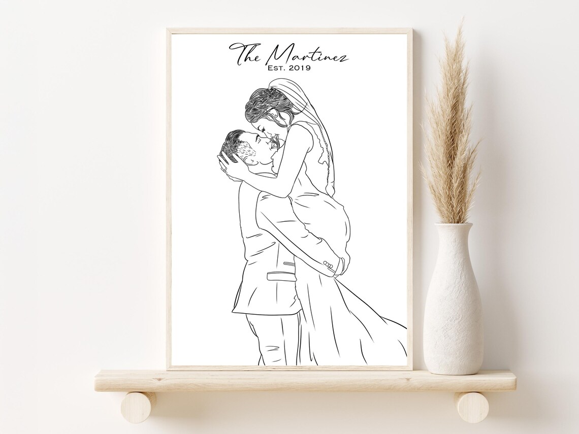 Custom One-Line Wedding Couple Portrait Art Print