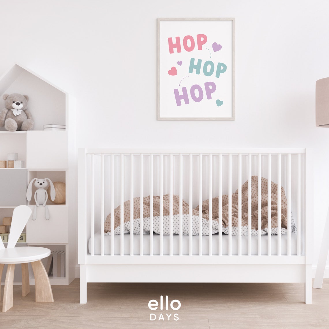Cute Pastel Hop Hop Hop Easter Bunny Typography Nursery Wall Art - Image 2