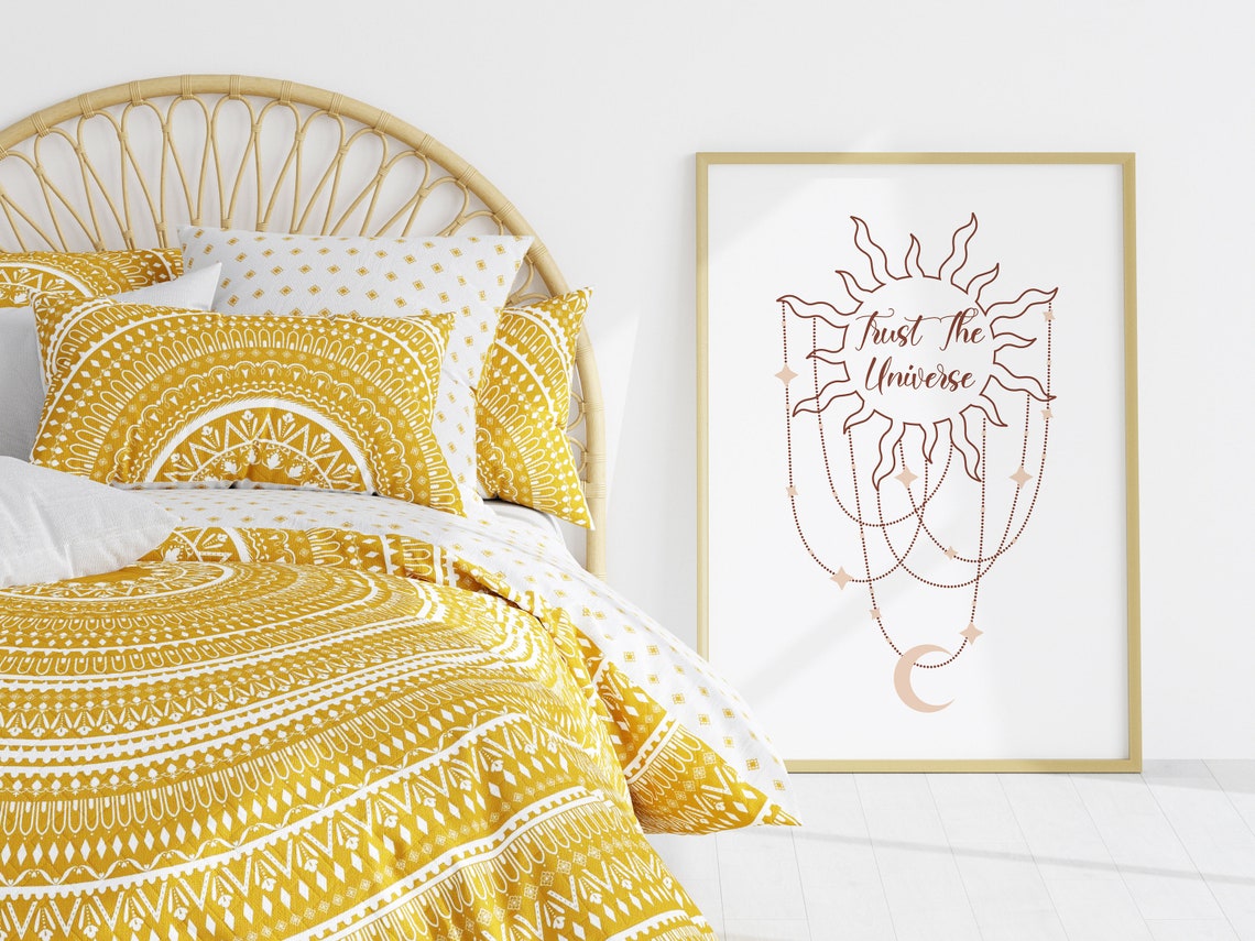 Trust The Universe Sun Moon Celestial Line Art Spiritual Wall Art - Image 2