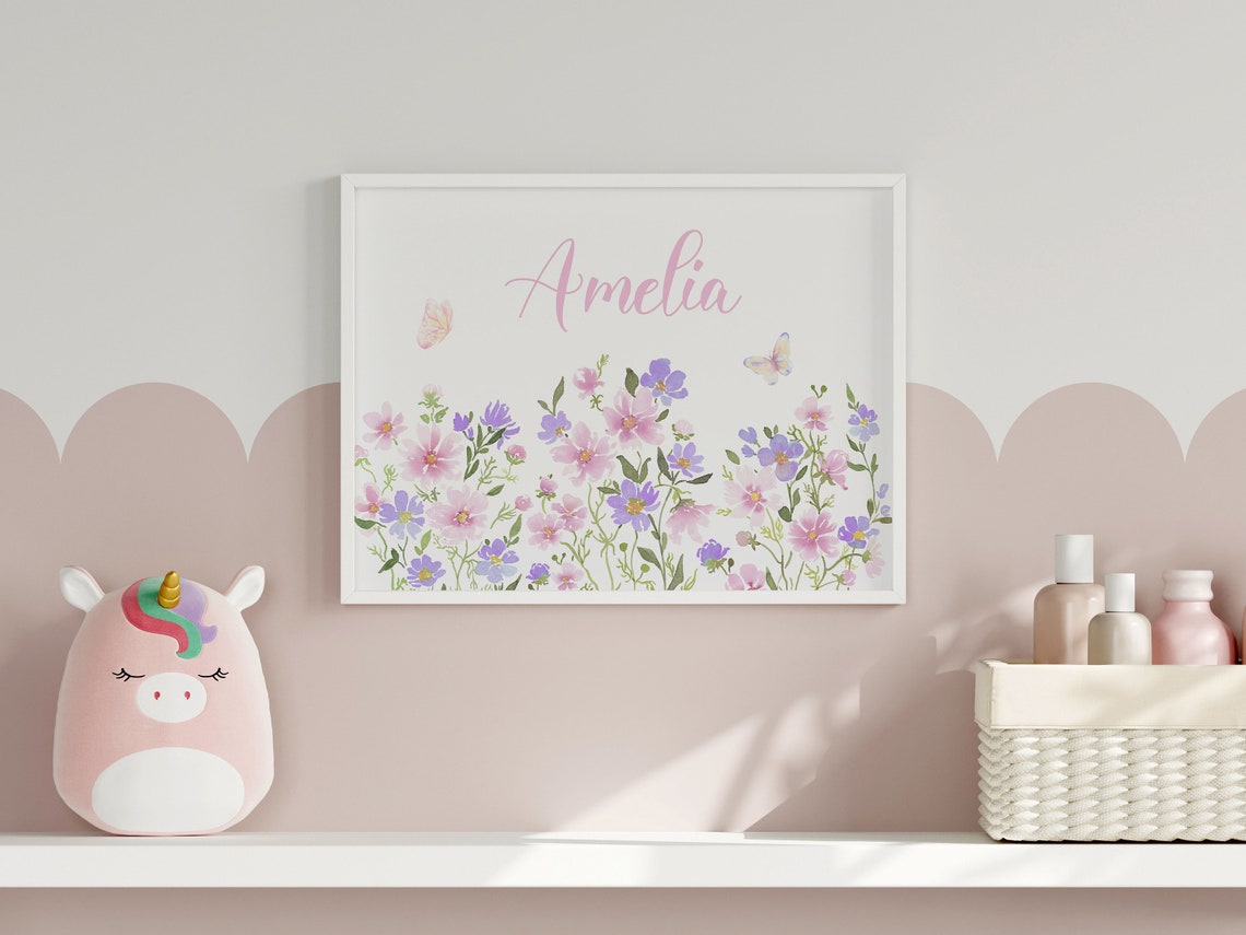 Amelia Personalized Name Wildflower Butterfly Nursery Poster - Image 2