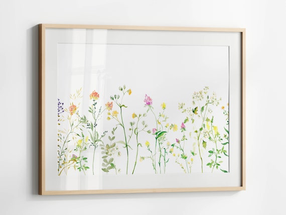 Horizontal Floral Watercolor Print, Country Wildflowers