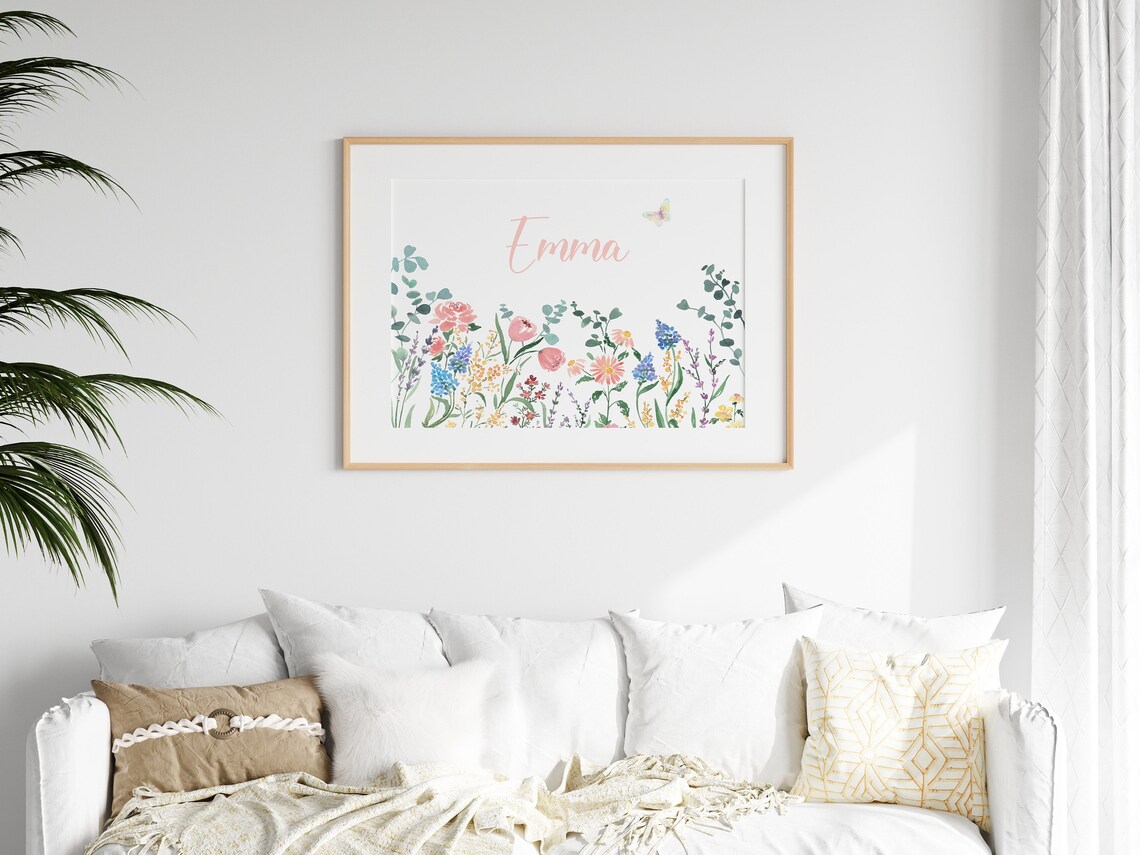 Girl Name Print With Wildflowers Nursery Art Print - Image 2