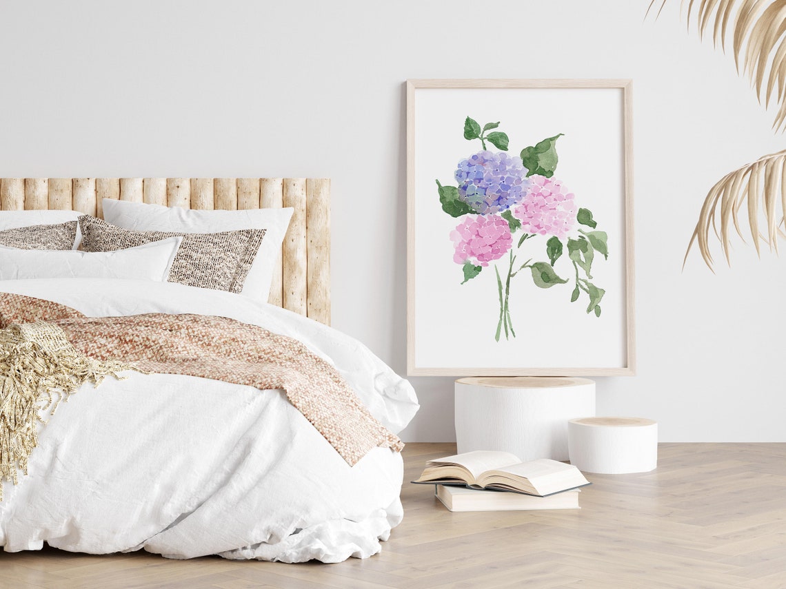 Pink And Blue Hydrangea Watercolor Floral Botanical Art Print - Image 3
