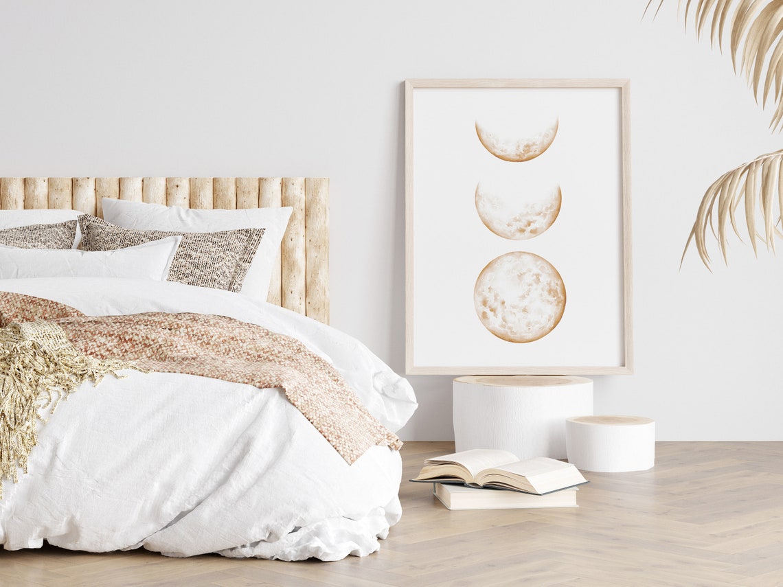 Beige Watercolor Moon Phases Three Moons Minimalist Wall Art - Image 2